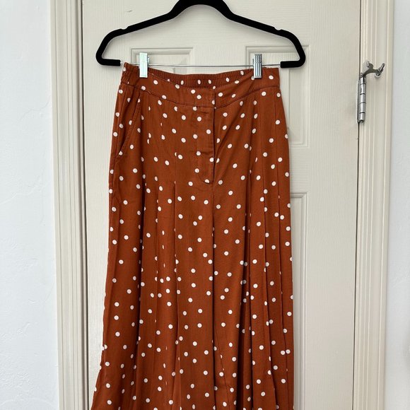 Anthropologie Polka Dot Wide Leg Crop Pant in Rust. Size S. - Picture 2 of 5